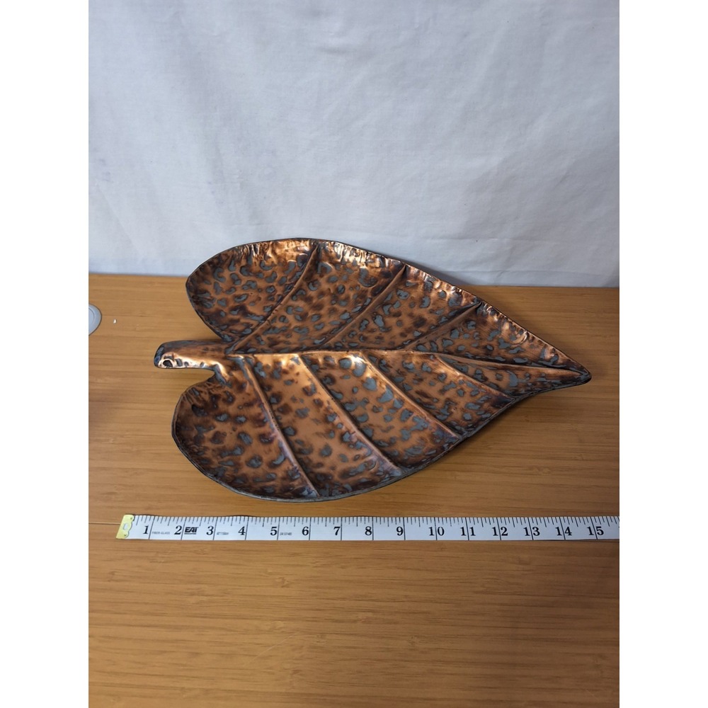 Vintage Style Brown Botanical Set Including Fern Vase & Hammered Metal Leaf Tray - Picture 6 of 10
